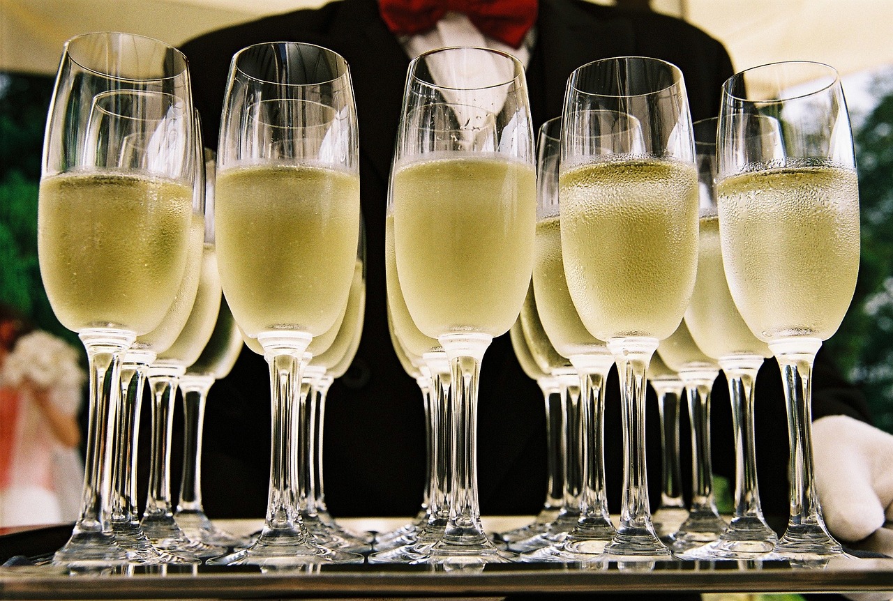tray of sparkling wine at event